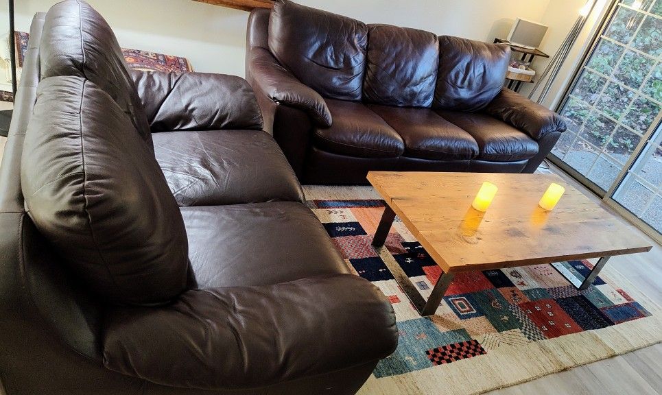 Leather couch and loveseat