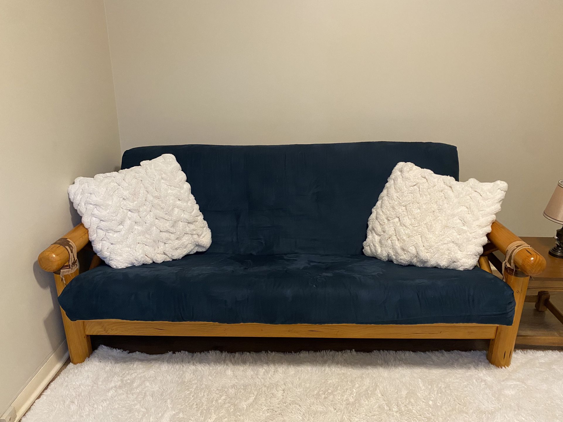 Blue Futon With Wooden Frame 