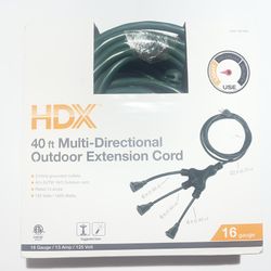 HDX 40 ft Outdoor Extension Cord – Multi-Directional, 16/3 – NEW