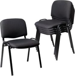 Set of 5 Pack Stackable Waiting Room Chairs Fabric Black Reception Chair Metal with Thickened Seat Back Cushion for Waiting Conference Room Guest Stoo