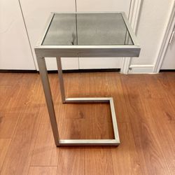 Silver Metal Side Table With Smoke Glass Top 