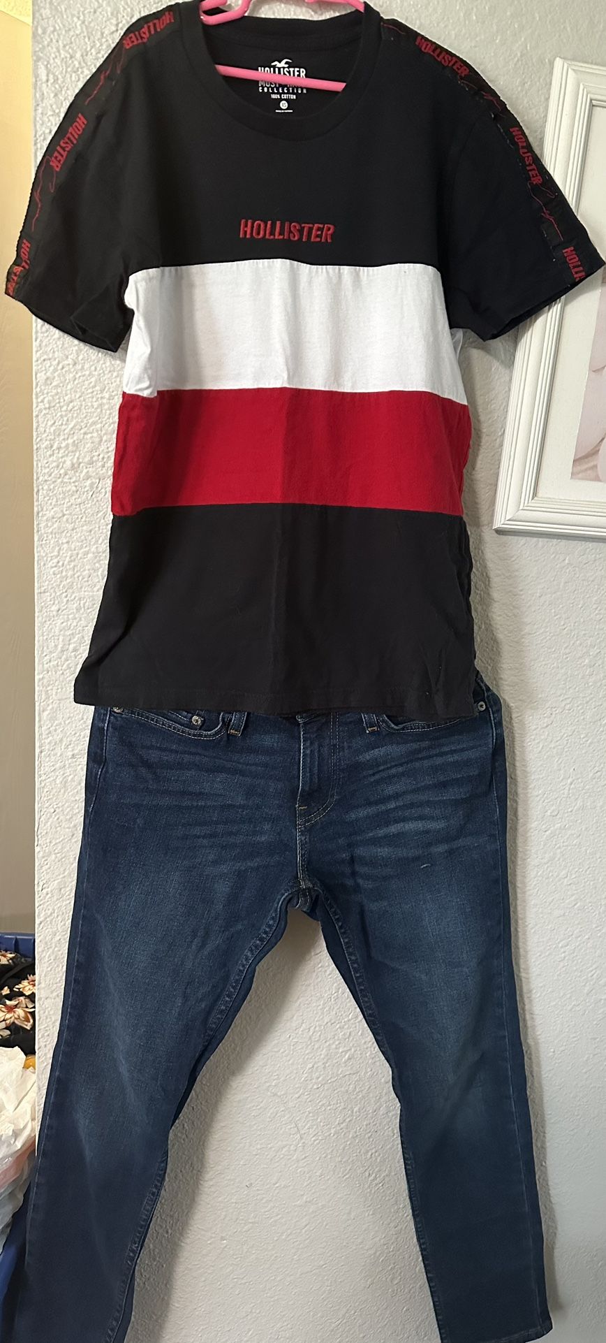 3 Pieces outfit For A Boy Size 26w 30L Jeans,small Hoody And Shirt From Hollister 