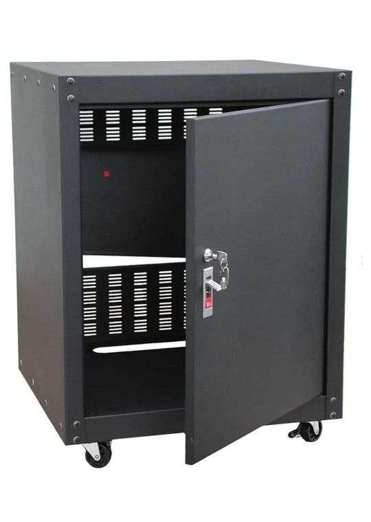 AST4611 Steel Equipment Stand/Rack Mount Cabinet With Door, Lock & Heavy Duty Casters