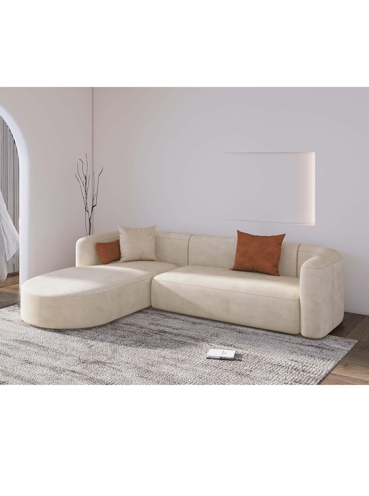 Acanva Luxury Modern Tight Curved Back Velvet Sofa, Minimalist Style Comfy Couch for Living L-Shape Left Chaise, Cream Brand New in the Boxes