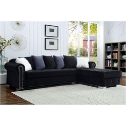 Black Velvet Sectional Sofa with Chaise and chair included