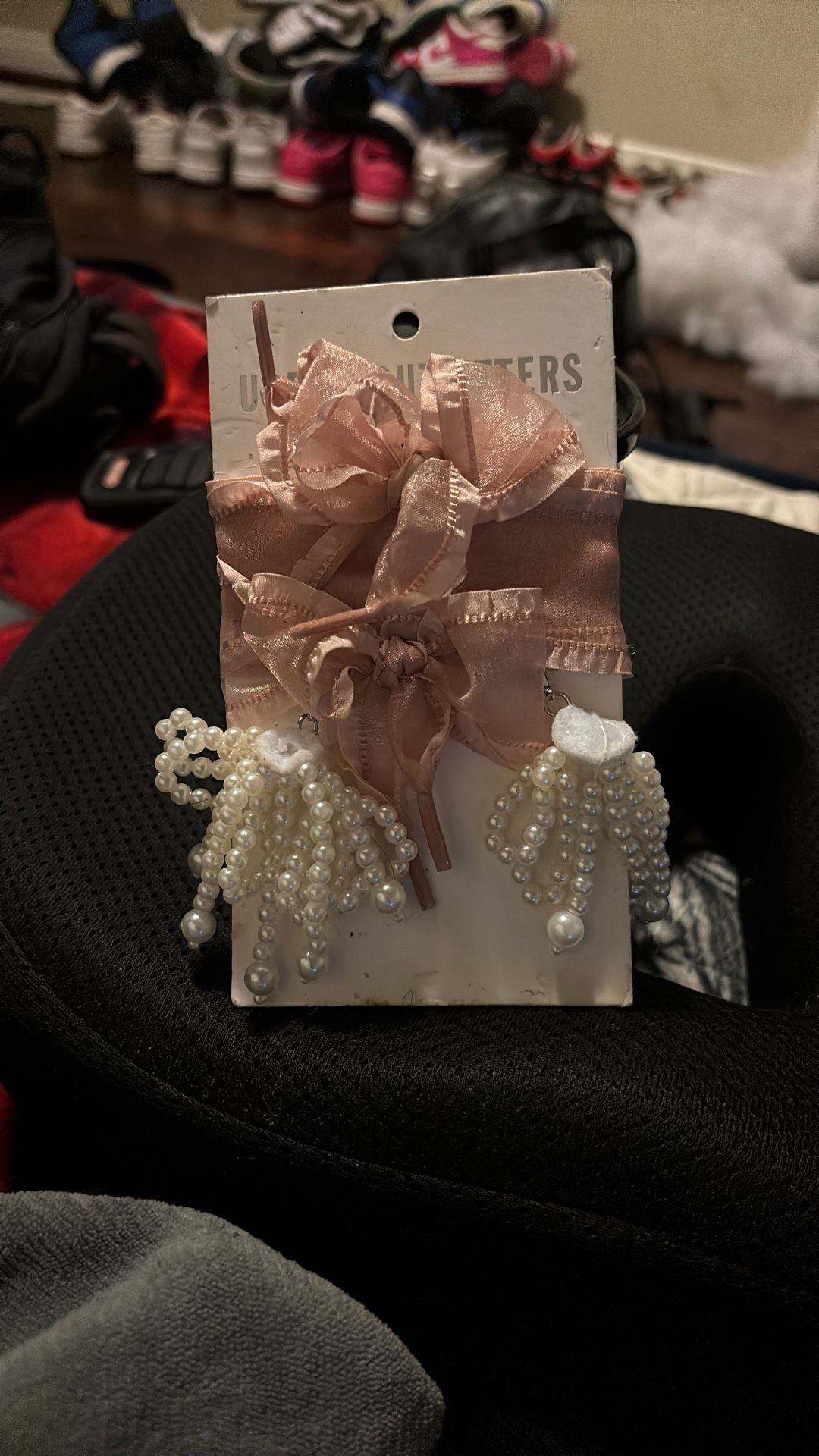 PINK RIBBON LACES AND PERAL SHOE CLIPS