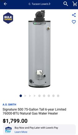 AO SMITH 75 GALLON WATER HEATER NEW 