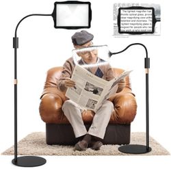 10X Magnifying Glass, with Light and Stand, 3 Light Modes Rechargeable Floor Magnifying,Suitable for Reading, Sewing, Crafts, DIY, Embroidery, Close W