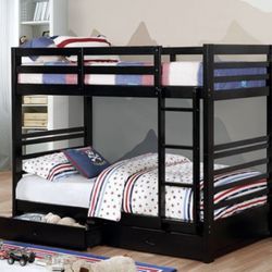 Brand New Black Twin Size Bunk Bed w Trundle Drawers 