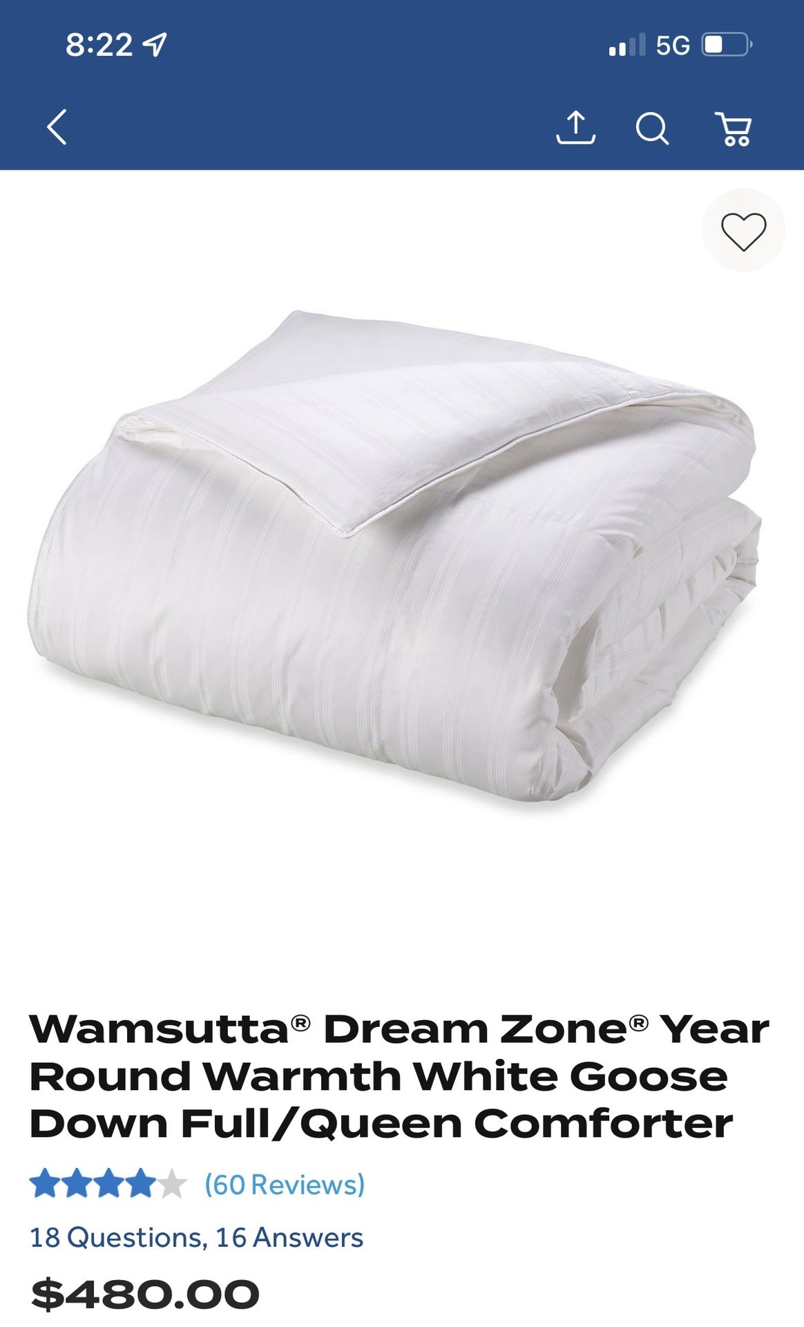 New Wamsutta Dream Zone Year Round Warmth White Goose Down Queen Comforter