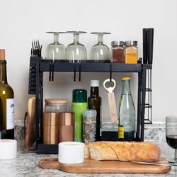 Household Essentials Metal 2-Tier Countertop Caddy, Black 14.25 in. L x 12 in. H