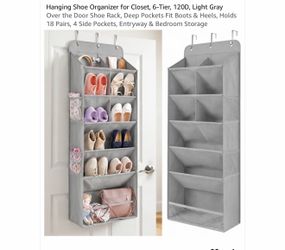 Grey Hanging Shoe Organizer — 6-Tier Over the Door