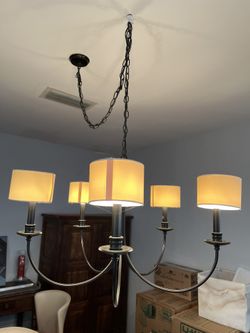 Pottery Barn Iron Chandeliers with lamp shades