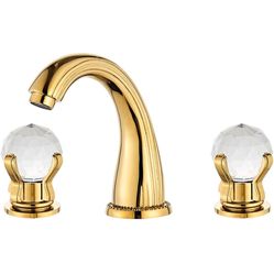 Bathroom Sink Faucet 3 Hole Crystal Gold 