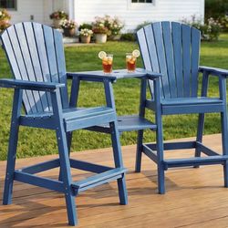 Tall Adirondack Chairs Set of 2, All-Weather HDPE Patio Chairs with Double Connecting Trays, Bar Height Heavy-Duty Outdoor Chairs for Garden, Backyard