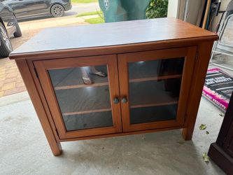Wood TV Stand with Glass Door Cabinet
