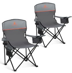 2 Pack Folding Camping Chairs Support 250lbs Gray
