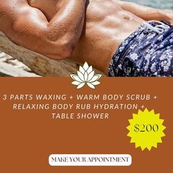 Brazilian Waxing 3 Parts + Warm Body Scrub + Relaxing Body Rub Hydration + Free Table Shower 