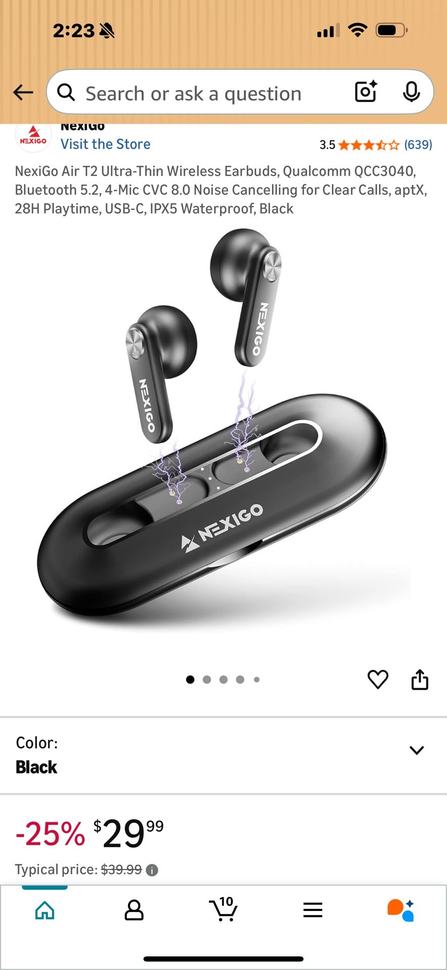 NexiGo Air T2 Ultra-Thin Wireless Earbuds, Qualcomm QCC3040, Bluetooth 5.2, 4-Mic CVC 8.0 Noise Cancelling for Clear Calls, aptX, 28H Playtime, USB-C,