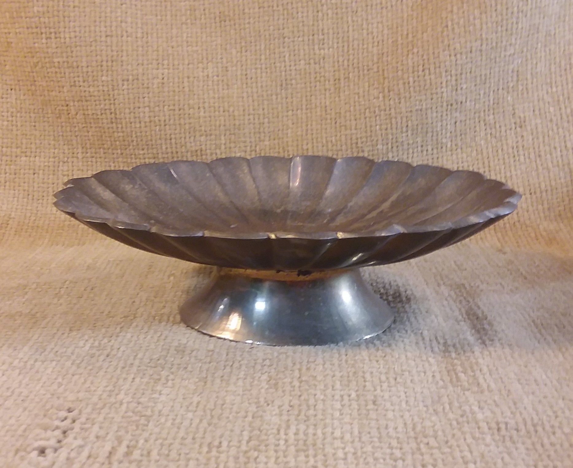 Vintage Brass Pedestal Scalloped Oval Tray