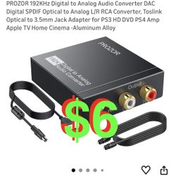 192KHz Digital to Analog Audio Converter DAC Digital SPDIF Optical to Analog L/R RCA Converter, Toslink Optical to 3.5mm Jack Adapter for PS3 HD DVD P