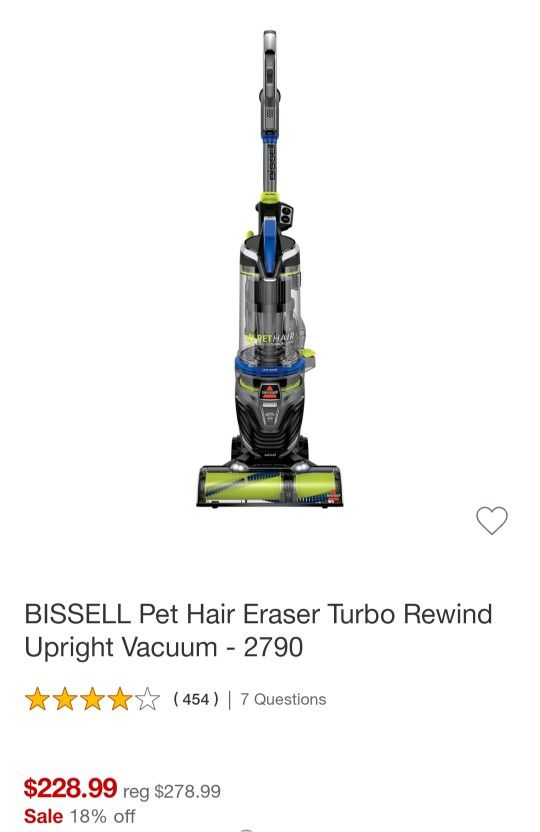 BISSELL Pet Hair Eraser Turbo Rewind
Upright Vacuum - 2790