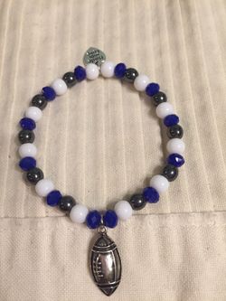 Handmade Stretch Bracelet with Glass Beads and Football Charm (57)