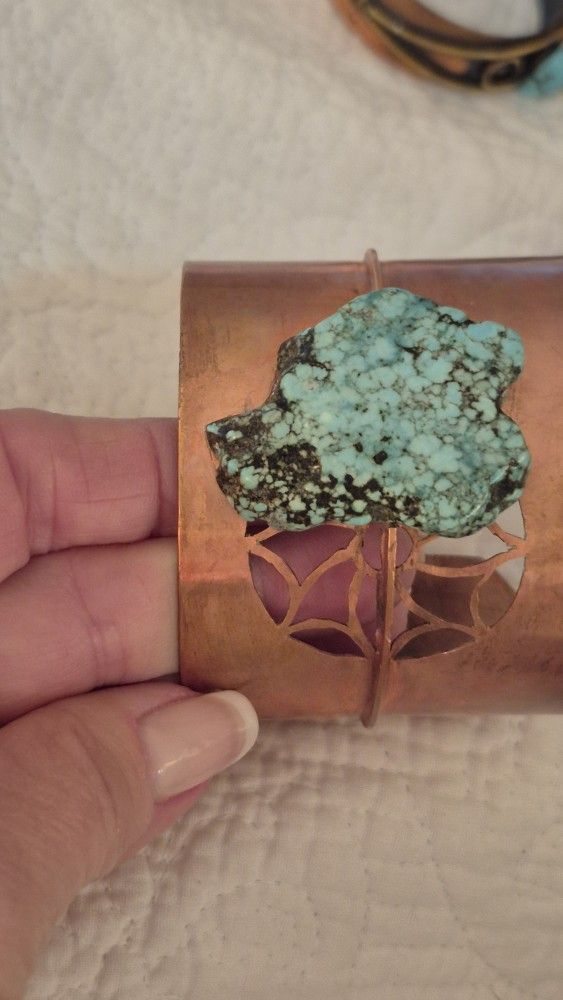ESTATE COPPER TURQUOISE STONE CUFF BRACELET