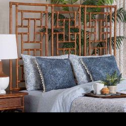 bali & pari Kachiri Marbled Tortoise Natural Rattan Headboard, Queen