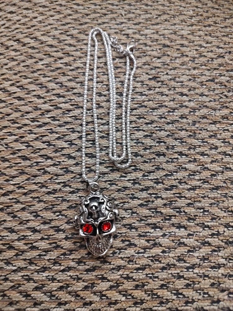 SKULL NECKLACE. 30 IN. CHAIN. NEW. PICKUP ONLY.