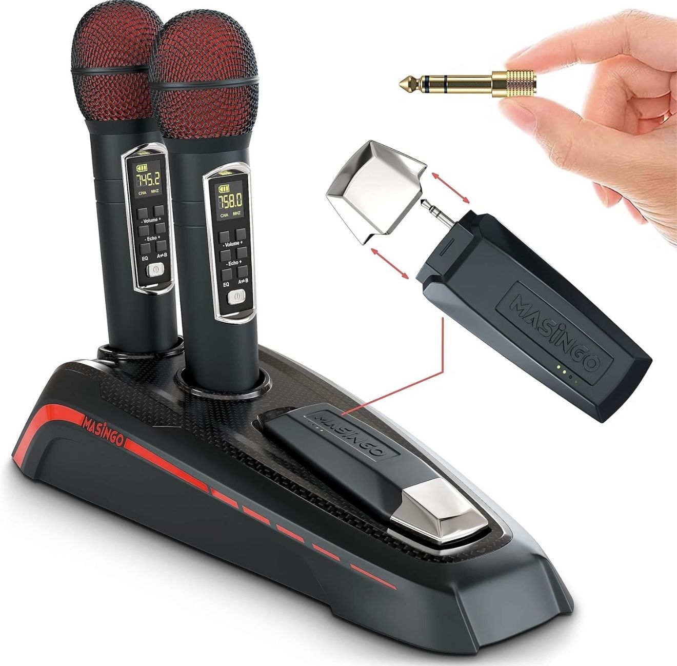 MASINGO 2 Wireless Karaoke Microphones w/ Integrated BT Receiver New In Box