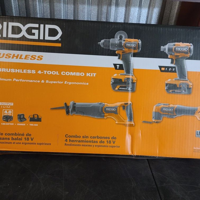RIDGID R9225 18V Brushless 4-Tool Combo Kit