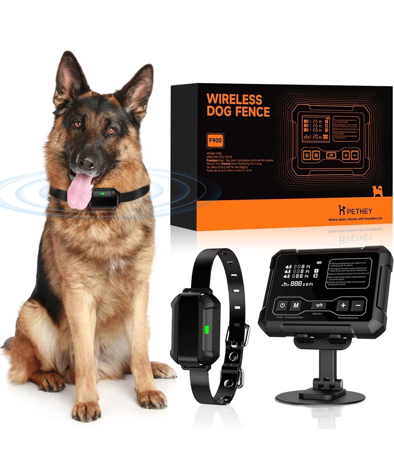 Wireless Dog Fence System, Indoor & Outdoor Use, 1 Acre High-Precision Radar Electric Dog Fence, Real-time Monitoring, 9-26in Medium & Large Breeds, N