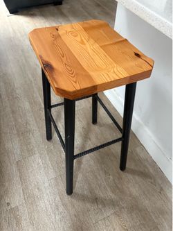 Pair of Rustic Industrial Bar Stools – Solid Wood & Metal – 29.5” Tall