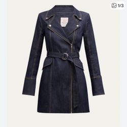 Cinq a Sept Evie denim long sleeve zip up belted trench mini dress 2
