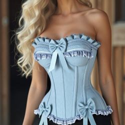 XS/L Ladies Denim Steel Bone Corset Top