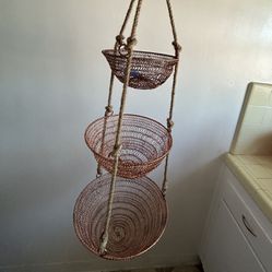 Copper And Jute Rope 3 Tier Hanging Baskets