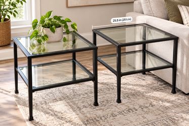 Glass and Black Metal End Tables Set of 2