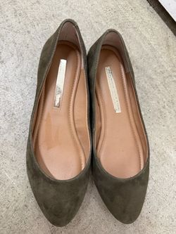 Audrey Brooke Olive Green Suede Ballet Flats