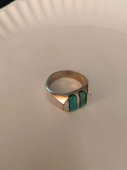 Sterling Mens Turquoise Inlay Ring Signed Size 9 $50.00