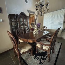 Antique Table Plus Chairs And Cabinet