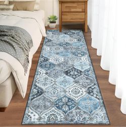 2x6 Washable Vintage Runner Rug, Blue