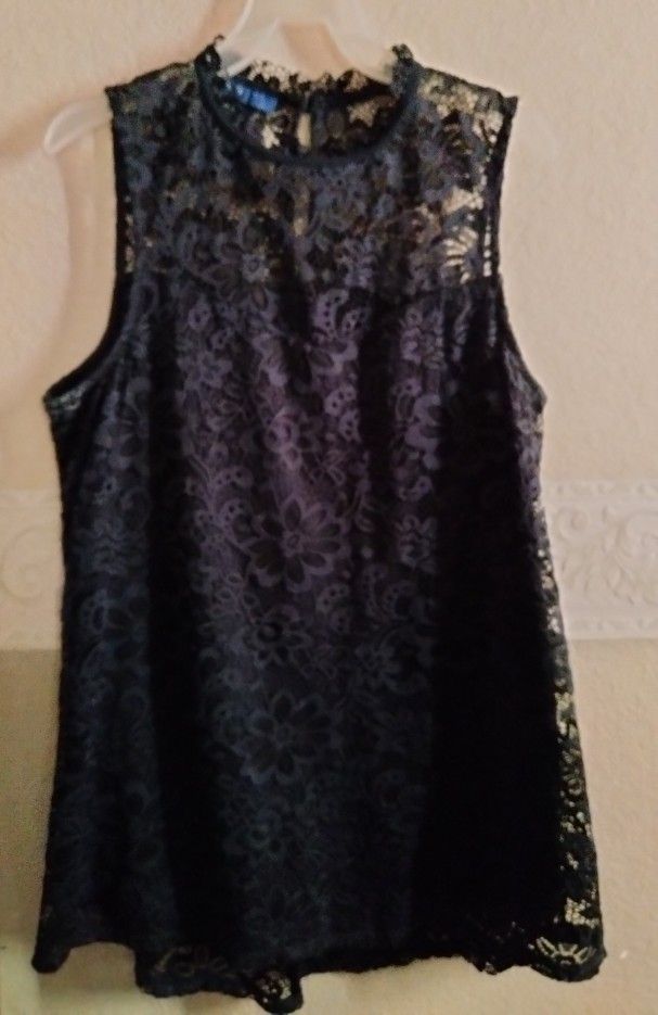 Navy Dress Tank With Lace Fabric Cover