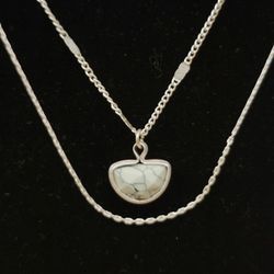 Howlite Semi-Circle 2-Strand Necklace White Gold (Plate?) Double Layer
