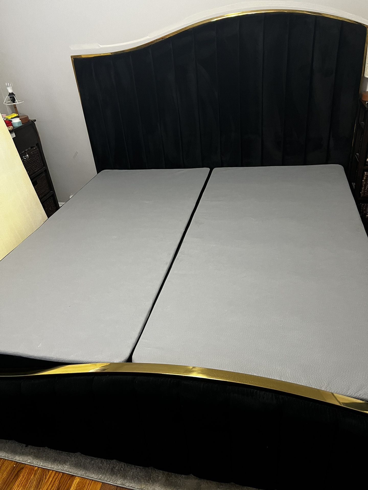 King Black Velvet Gold Trim Bed