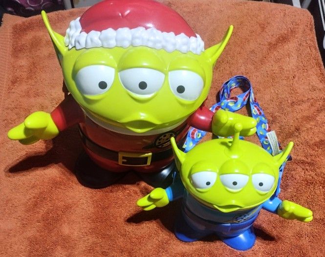 2 Disneyland Toy  Story Aliens Popcorn And Sipping Cup Souvenir 