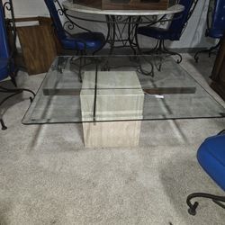 Travertine Brass And Glass Table