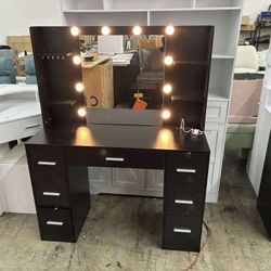 Makeup Vanity Dressing Table With Usb Power Outlet And 3 Modes Adjustable Brightness Light Mirror(small damage)