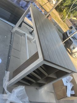 Skempton Counter Height Dining Table with Built-In Wine Rack and Shelves