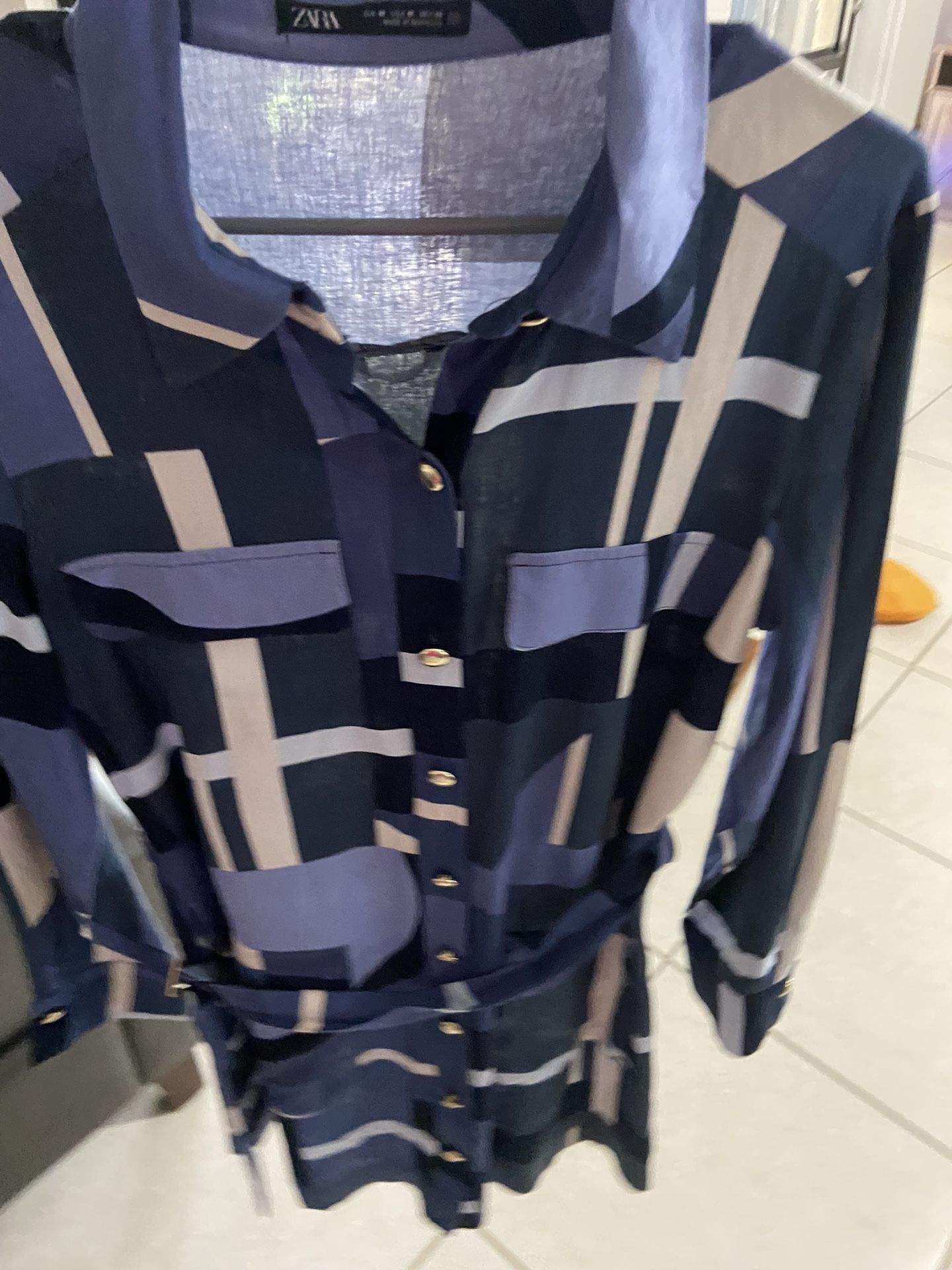 Zara Nuevo Vestido Geométrico Y Varios Tonos De Azul 